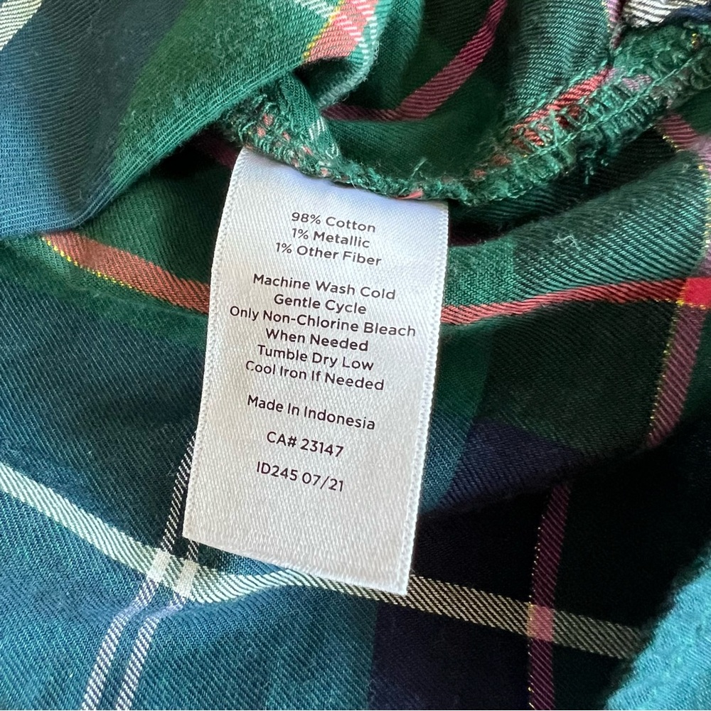 Talbots Plaid Button Down Shirt Womens XS Extra Small Green Blouse Top Festive - Picture 5 of 8